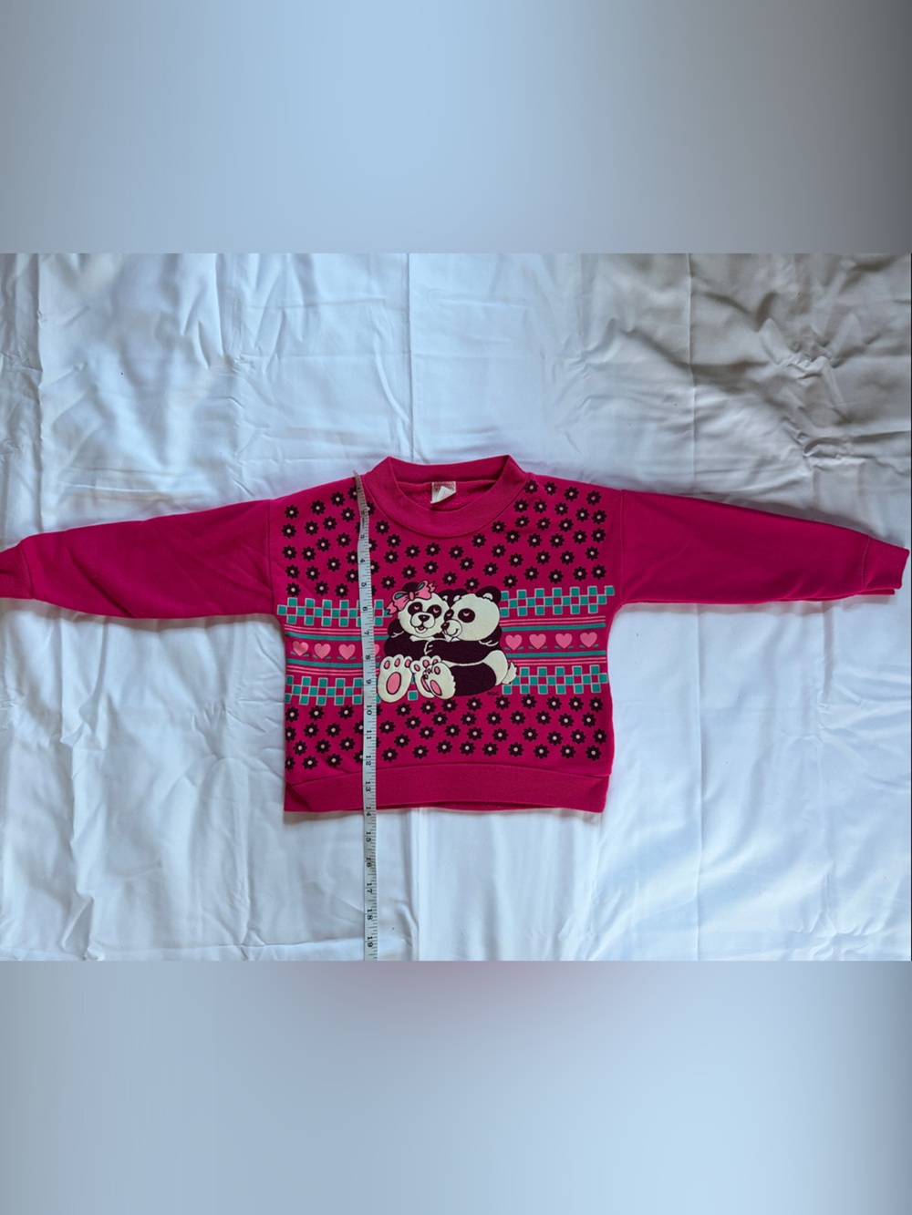 Vintage 80s XOXO Bright Pink Panda Heart Pullover Sweatshirt